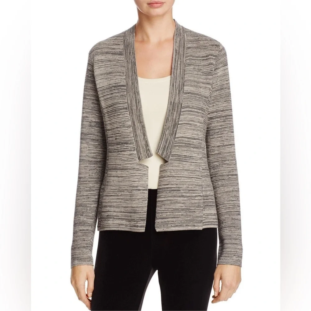 Eileen Fisher Notch Collar Cardigan Maple Oat‎ Open Front Grey Classic Work - Picture 2 of 12